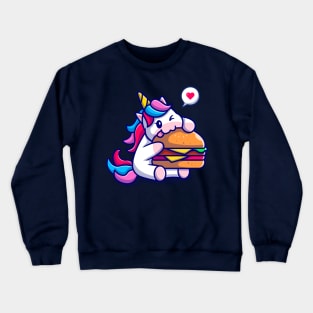 Cute Unicorn Eating Burger Cartoon Crewneck Sweatshirt